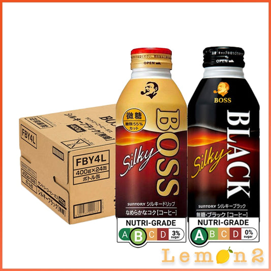 Suntory Silky Black Coffee Non Sugar 400g / Fine Sugar 360g x 24 Bottles ボス シルキーブラック 400g / ボス シルキードリップ微糖 360g